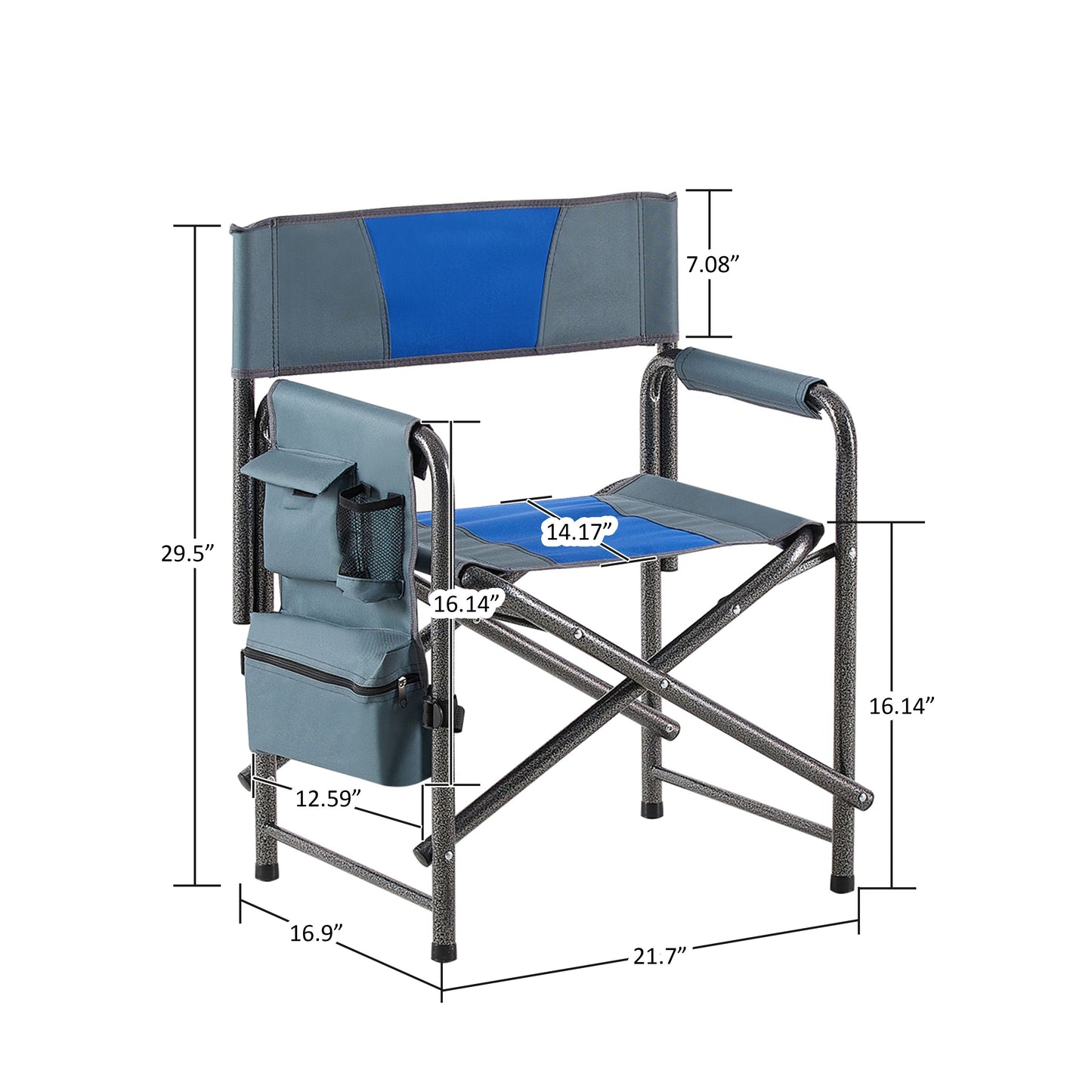 1-piece Padded Folding Outdoor Chair with Storage Pockets,Lightweight Oversized Directors Chair for indoor, Outdoor Camping, Picnics and Fishing,Blue/Grey