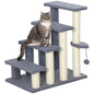 PawHut 4 Levels Cat Steps, Pet Stairs Carpeted Ladder, Kitten Tree Climber with Scratching Posts, Hanging Play Ball, Side Step, for High Bed, Sofa, Gray