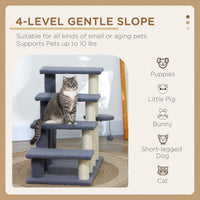 PawHut 4 Levels Cat Steps, Pet Stairs Carpeted Ladder, Kitten Tree Climber with Scratching Posts, Hanging Play Ball, Side Step, for High Bed, Sofa, Gray