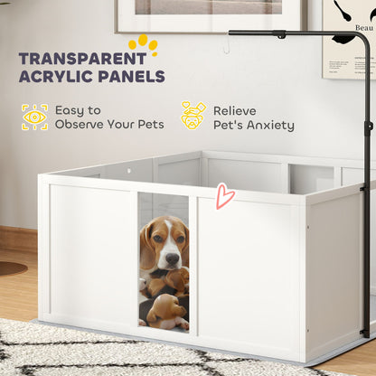 PawHut Whelping Box for Dogs, Newborn Puppy Supplies with Retractable Light Stand, Waterproof Pee Pad, Adjustable Height Door for Small and Medium Breed Dogs, 39" x 38"