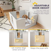 PawHut Whelping Box for Dogs, Newborn Puppy Supplies with Retractable Light Stand, Waterproof Pee Pad, Adjustable Height Door for Small and Medium Breed Dogs, 39" x 38"
