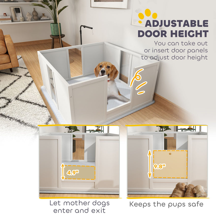 PawHut Whelping Box for Dogs, Newborn Puppy Supplies with Retractable Light Stand, Waterproof Pee Pad, Adjustable Height Door for Small and Medium Breed Dogs, 39" x 38"