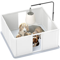 PawHut Whelping Box for Dogs, Newborn Puppy Supplies with Retractable Light Stand, Waterproof Pee Pad, Adjustable Height Door for Small and Medium Breed Dogs, 39" x 38"