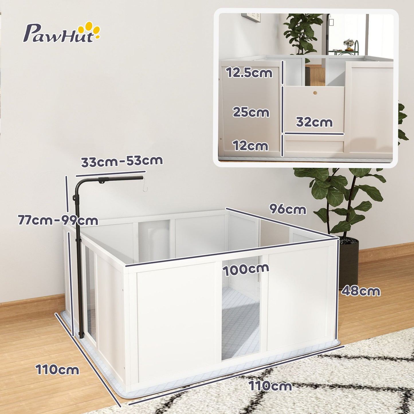 PawHut Whelping Box for Dogs, Newborn Puppy Supplies with Retractable Light Stand, Waterproof Pee Pad, Adjustable Height Door for Small and Medium Breed Dogs, 39" x 38"