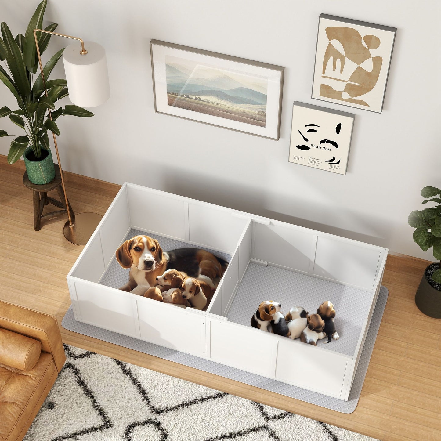 PawHut Whelping Box for Dogs and Puppies, Dog Whelping Box with Washable Waterproof Pee Pad & Adjustable Door for Medium and small Dogs, White, 77" x 38" x 19"