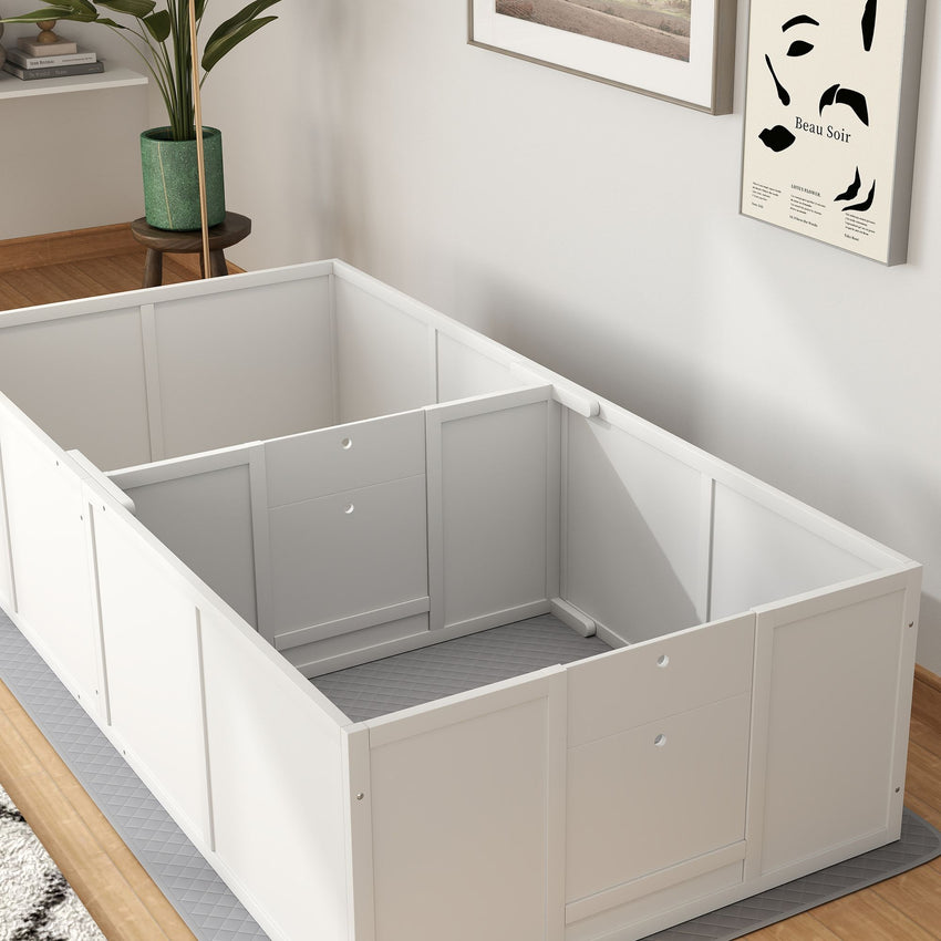 PawHut Whelping Box for Dogs and Puppies, Dog Whelping Box with Washable Waterproof Pee Pad & Adjustable Door for Medium and small Dogs, White, 77" x 38" x 19"