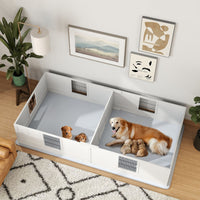 PawHut Whelping Box for Dogs and Puppies, Dog Whelping Box with Waterproof Pee Pad, Adjustable Height Door, for Large Dogs Indoor Use, 96" x 47" x 19"