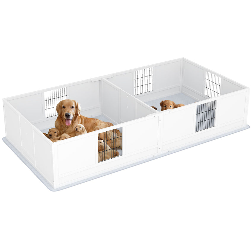 PawHut Whelping Box for Dogs and Puppies, Dog Whelping Box with Waterproof Pee Pad, Adjustable Height Door, for Large Dogs Indoor Use, 96" x 47" x 19"