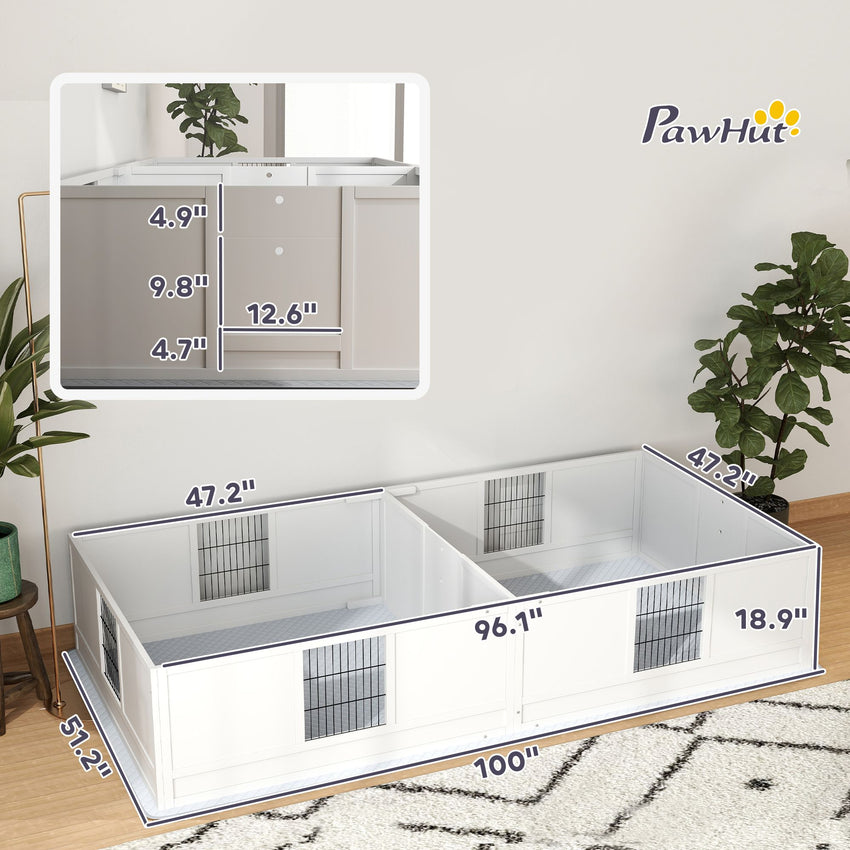 PawHut Whelping Box for Dogs and Puppies, Dog Whelping Box with Waterproof Pee Pad, Adjustable Height Door, for Large Dogs Indoor Use, 96" x 47" x 19"