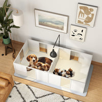 PawHut Whelping Box for Dogs, Newborn Puppy Supplies with Retractable Light Stand, Waterproof Pee Pad, Adjustable Height Door for Small and Medium Breed Dogs, 77" x 38"