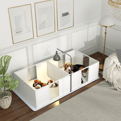 PawHut Whelping Box for Dogs, Newborn Puppy Supplies with Retractable Light Stand, Waterproof Pee Pad, Adjustable Height Door for Small and Medium Breed Dogs, 77" x 38"