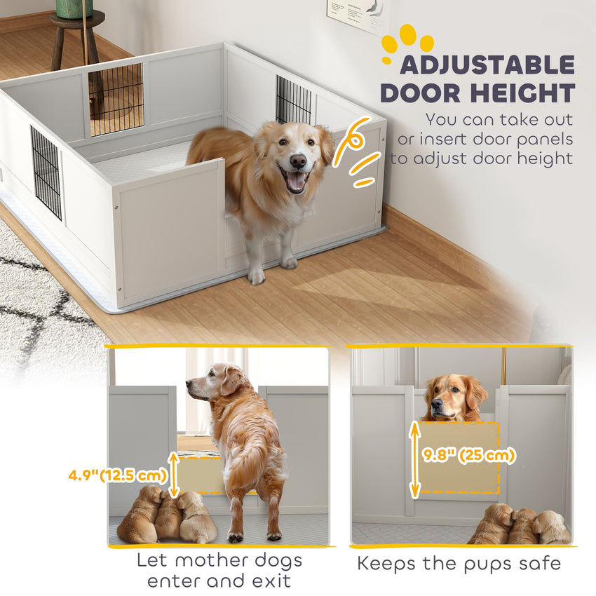 PawHut Whelping Box for Dogs and Puppies, Dog Whelping Box with Waterproof Pee Pad, Adjustable Height Door, for Large Dogs Indoor Use, 49" x 47" x 19"