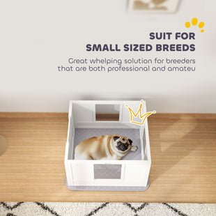 PawHut Whelping Box for Dogs with Waterproof Whelping Pad, Dog Whelping Pen with Clear Panels, Adjustable Entrance, Double Room, Non-slip Foot Pads, for Small Dogs, 33.1" L x 31.5" W x 18.9" H
