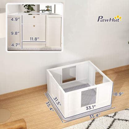 PawHut Whelping Box for Dogs with Waterproof Whelping Pad, Dog Whelping Pen with Clear Panels, Adjustable Entrance, Double Room, Non-slip Foot Pads, for Small Dogs, 33.1" L x 31.5" W x 18.9" H