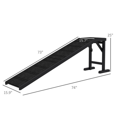 PawHut Dog Ramp for Bed, Pet Ramp for Dogs with Non-Slip Carpet and Top Platform, 74" x 16" x 25", Black