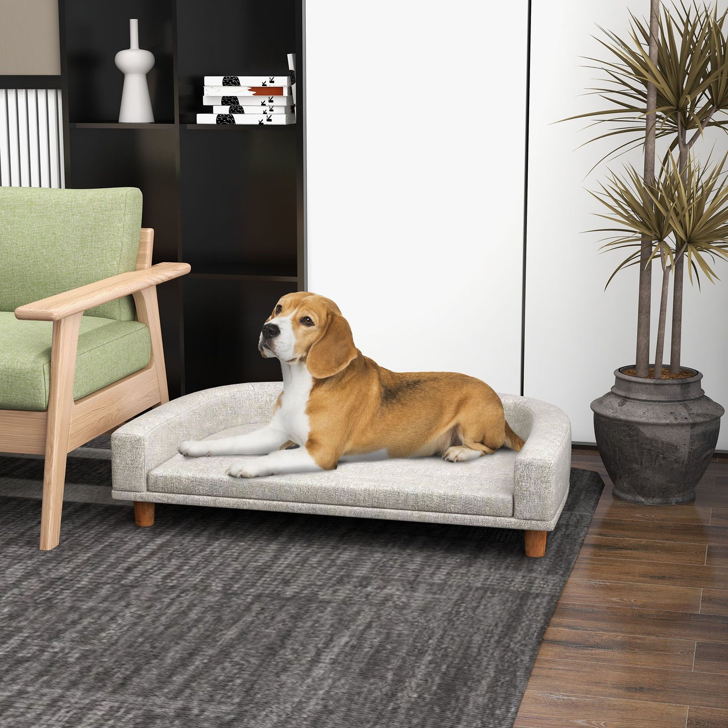 PawHut Dog Sofa Couch, Pet Bed with Comfortable Luxury Cushion, Washable Cover, Wooden Legs, Anti-slip Mat for Large Dogs, Cats, Kittens, Gray