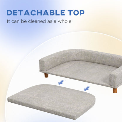 PawHut Dog Sofa Couch, Pet Bed with Comfortable Luxury Cushion, Washable Cover, Wooden Legs, Anti-slip Mat for Large Dogs, Cats, Kittens, Gray