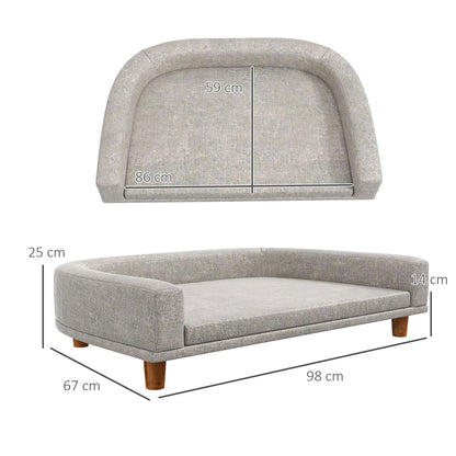 PawHut Dog Sofa Couch, Pet Bed with Comfortable Luxury Cushion, Washable Cover, Wooden Legs, Anti-slip Mat for Large Dogs, Cats, Kittens, Gray