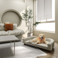 PawHut Dog Sofa Couch, Pet Bed with Comfortable Luxury Cushion, Washable Cover, Wooden Legs, Anti-slip Mat for Large Dogs, Cats, Kittens, Gray