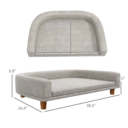 PawHut Dog Sofa Couch, Pet Bed with Comfortable Luxury Cushion, Washable Cover, Wooden Legs, Anti-slip Mat for Large Dogs, Cats, Kittens, Gray
