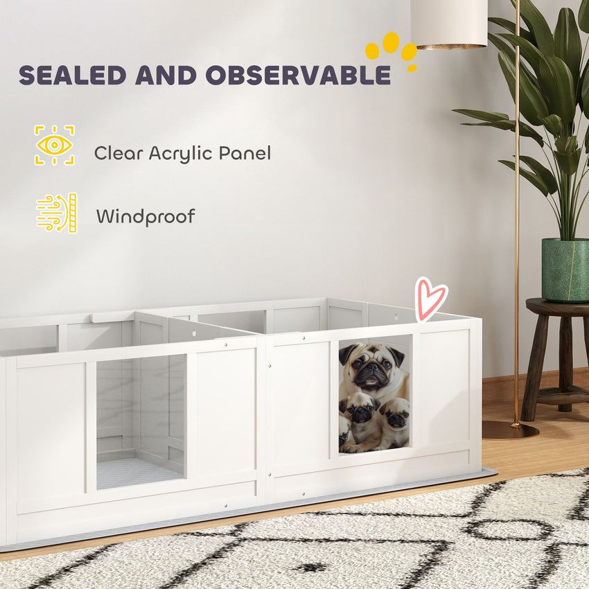 PawHut Whelping Box for Dogs with Waterproof Whelping Pad, Dog Whelping Pen with Clear Panels, Adjustable Entrance, Double Room, Non-slip Foot Pads, for Small Dogs, 65" L x 31.5" W x 19" H