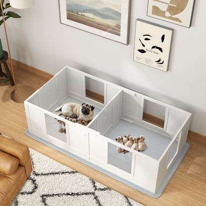 PawHut Whelping Box for Dogs with Waterproof Whelping Pad, Dog Whelping Pen with Clear Panels, Adjustable Entrance, Double Room, Non-slip Foot Pads, for Small Dogs, 65" L x 31.5" W x 19" H