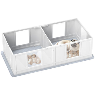 PawHut Whelping Box for Dogs with Waterproof Whelping Pad, Dog Whelping Pen with Clear Panels, Adjustable Entrance, Double Room, Non-slip Foot Pads, for Small Dogs, 65" L x 31.5" W x 19" H