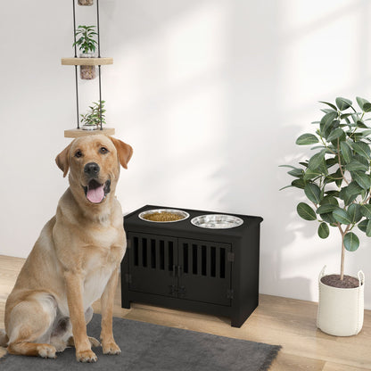 PawHut Large Elevated Dog Bowls with Storage Cabinet Containing Large 37L Capacity, Raised Dog Bowl Stand Pet Food Bowl Dog Feeding Station, Black