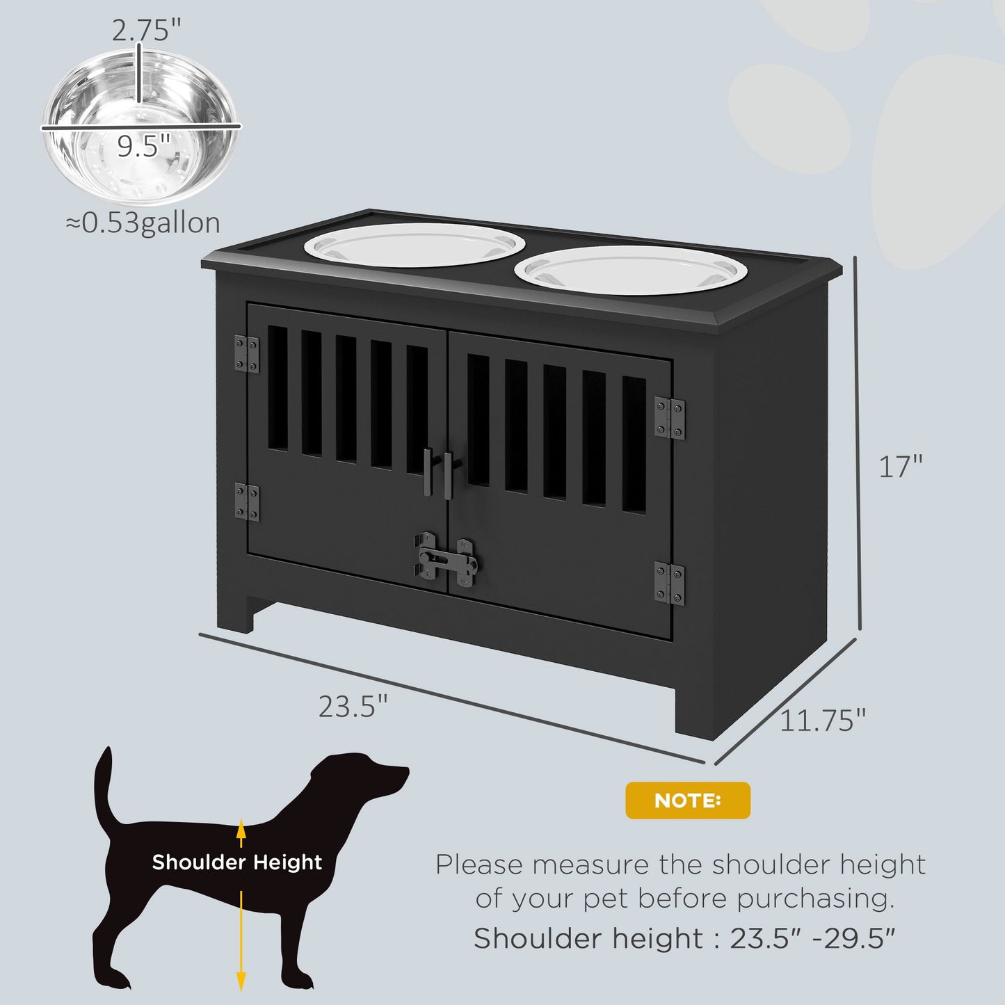 PawHut Large Elevated Dog Bowls with Storage Cabinet Containing Large 37L Capacity, Raised Dog Bowl Stand Pet Food Bowl Dog Feeding Station, Black