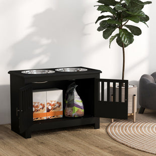 PawHut Large Elevated Dog Bowls with Storage Cabinet Containing Large 37L Capacity, Raised Dog Bowl Stand Pet Food Bowl Dog Feeding Station, Black