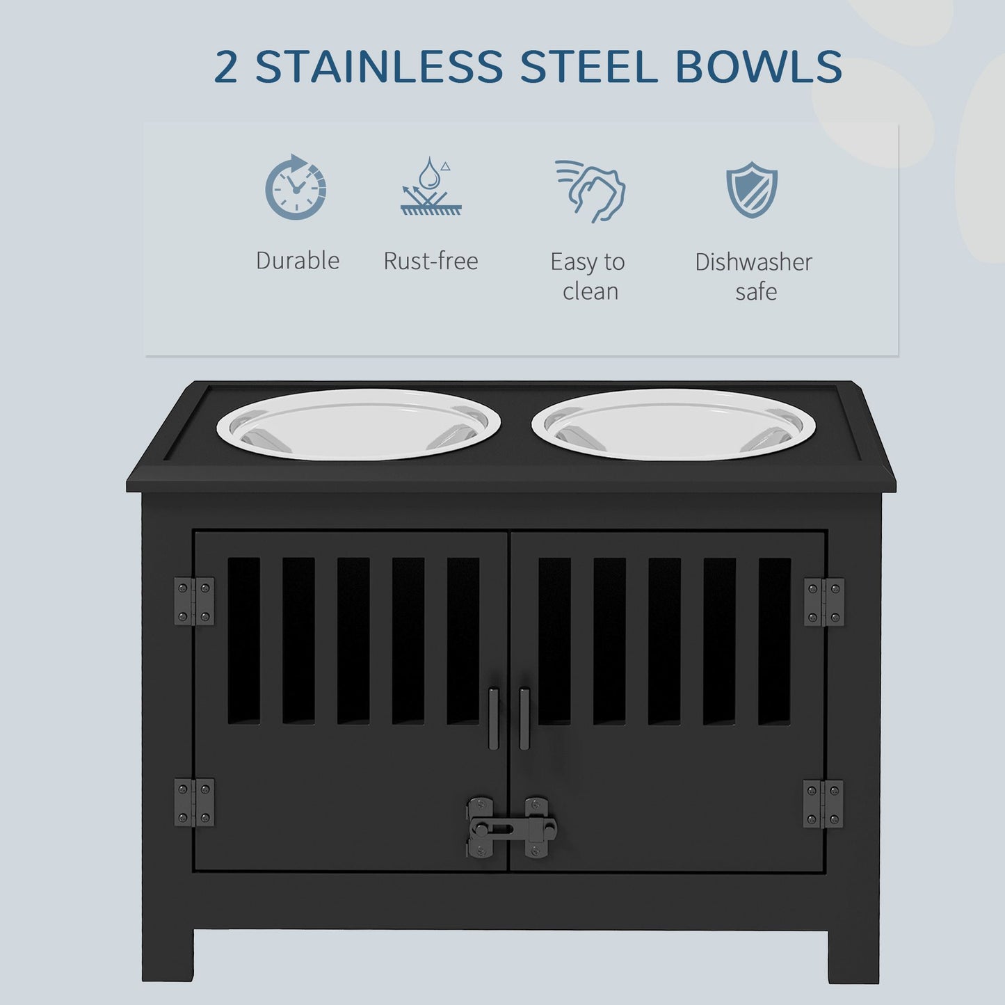 PawHut Large Elevated Dog Bowls with Storage Cabinet Containing Large 37L Capacity, Raised Dog Bowl Stand Pet Food Bowl Dog Feeding Station, Black