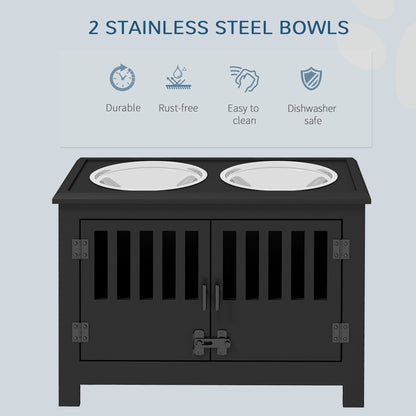 PawHut Large Elevated Dog Bowls with Storage Cabinet Containing Large 37L Capacity, Raised Dog Bowl Stand Pet Food Bowl Dog Feeding Station, Black