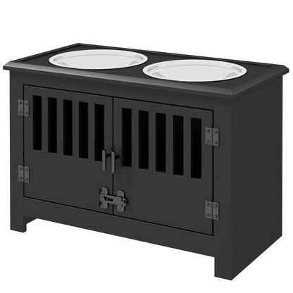 PawHut Large Elevated Dog Bowls with Storage Cabinet Containing Large 37L Capacity, Raised Dog Bowl Stand Pet Food Bowl Dog Feeding Station, Black