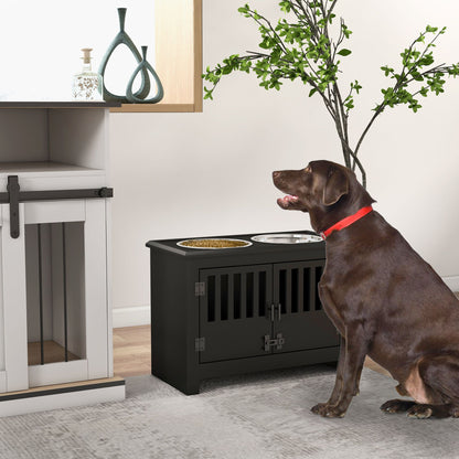 PawHut Large Elevated Dog Bowls with Storage Cabinet Containing Large 37L Capacity, Raised Dog Bowl Stand Pet Food Bowl Dog Feeding Station, Black