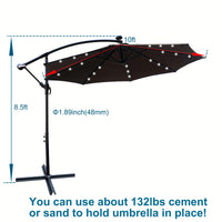 10 ft Outdoor Patio Umbrella Solar Powered LED Lighted Sun Shade Market Waterproof 8 Ribs Umbrella with Crank and Cross Base for Garden Deck Backyard Pool Shade Outside Deck Swimming Pool