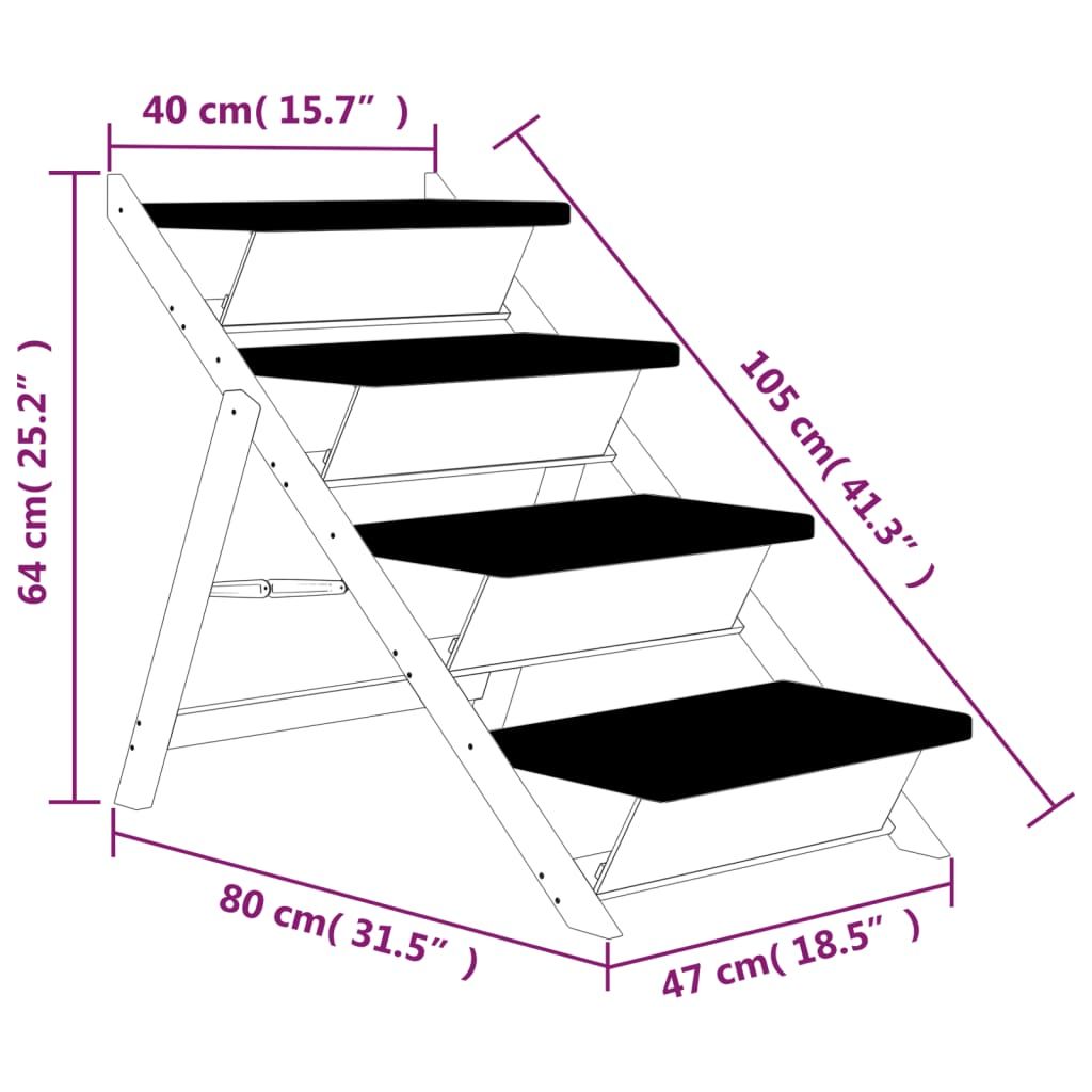 Dog Stair Grey Solid fir wood, polyester 41.3 x 18.5 in Foldable