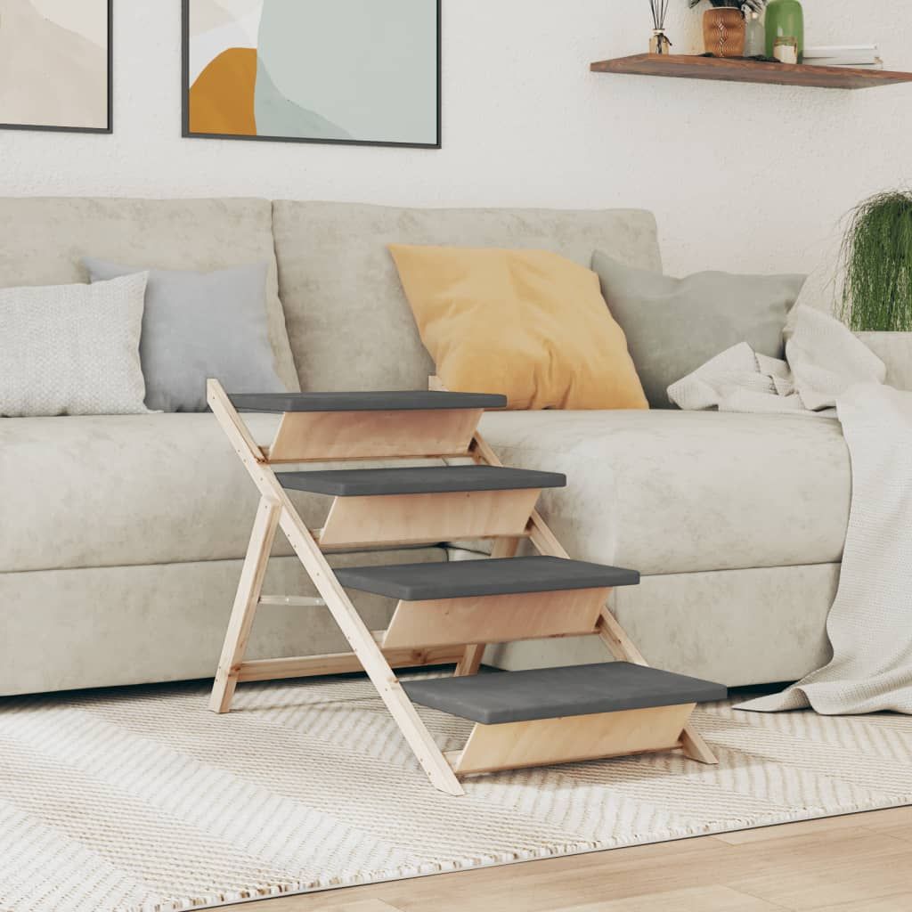 Dog Stair Grey Solid fir wood, polyester 41.3 x 18.5 in Foldable
