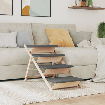 Dog Stair Grey Solid fir wood, polyester 41.3 x 18.5 in Foldable