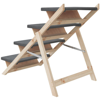 Dog Stair Grey Solid fir wood, polyester 41.3 x 18.5 in Foldable