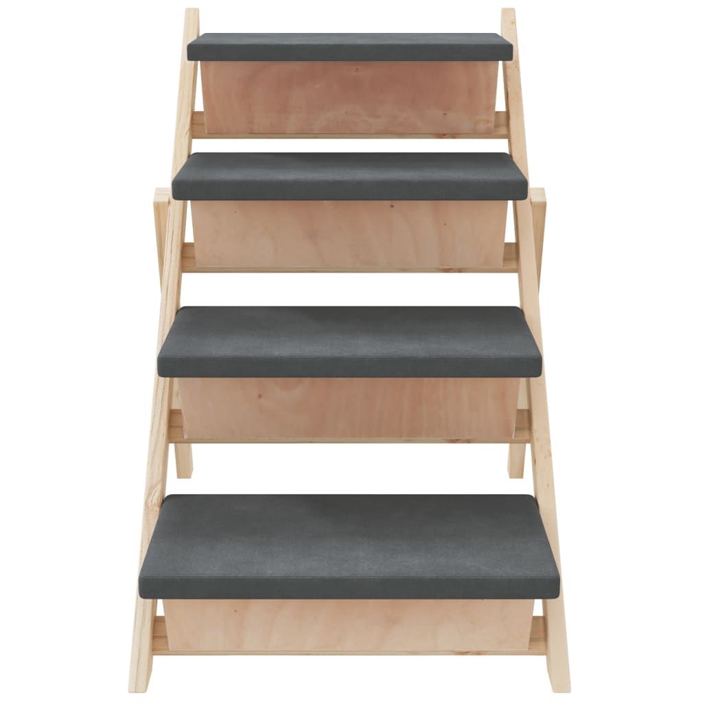 Dog Stair Grey Solid fir wood, polyester 41.3 x 18.5 in Foldable
