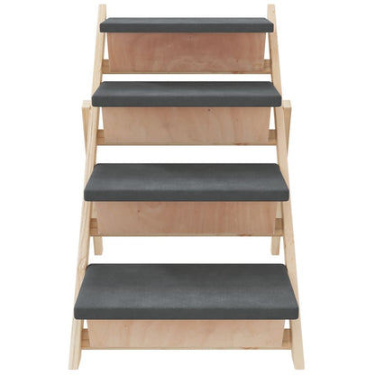 Dog Stair Grey Solid fir wood, polyester 41.3 x 18.5 in Foldable