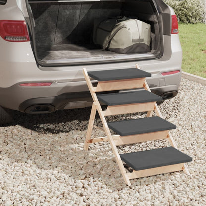 Dog Stair Grey Solid fir wood, polyester 41.3 x 18.5 in Foldable