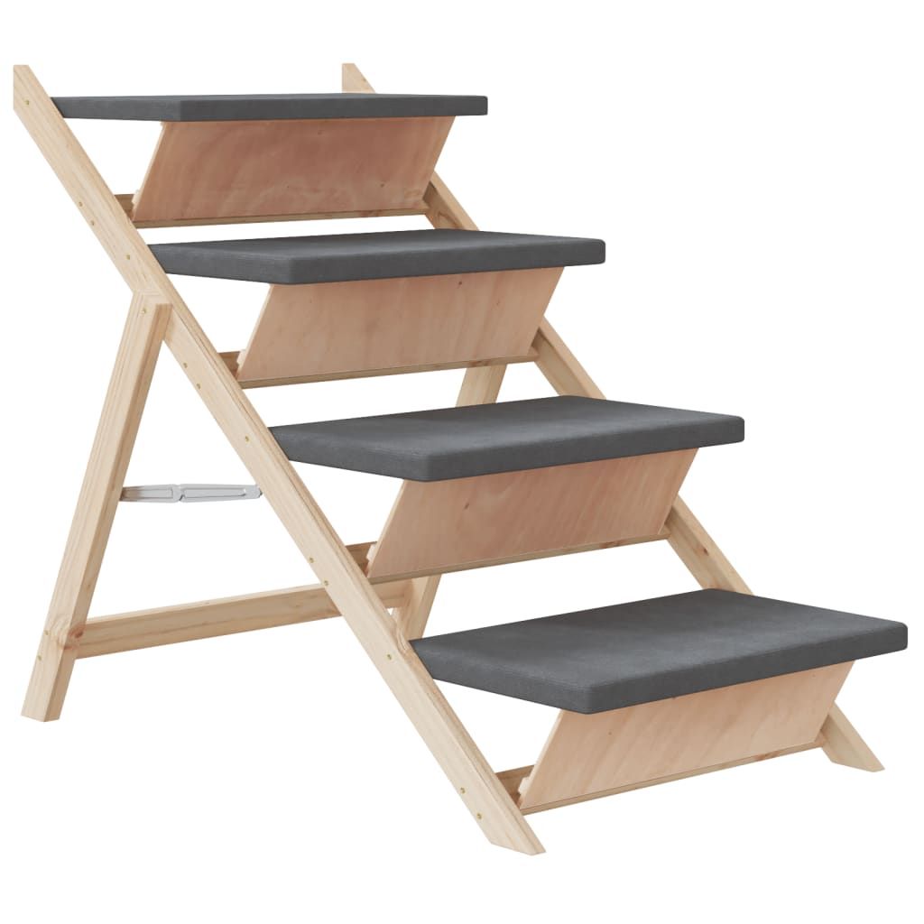 Dog Stair Grey Solid fir wood, polyester 41.3 x 18.5 in Foldable