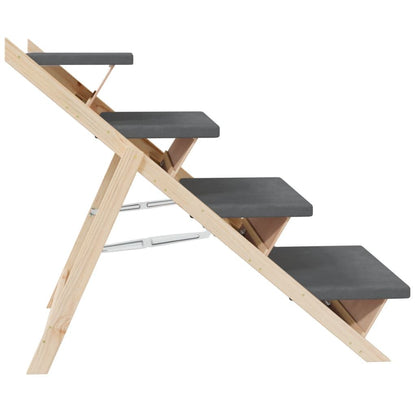Dog Stair Grey Solid fir wood, polyester 41.3 x 18.5 in Foldable