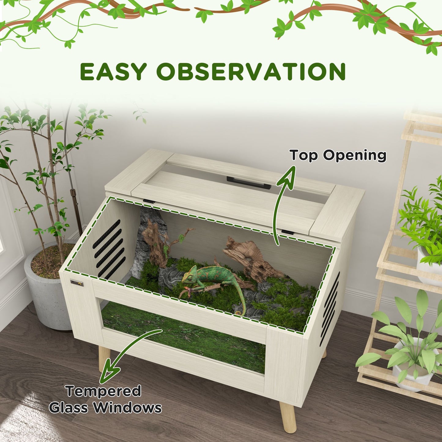 PawHut Reptile Terrarium 29 Gallon Top Opening Reptile Tank with Glass Windows Air Ventilations, for Snakes Lizards Horned Frogs Chameleons Hamsters Gerbils, 31.5" x 20" x 24"