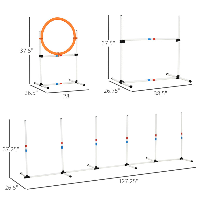 PawHut 3PC Dog Agility Equipment Set, Obstacle Course Exercise for Dog Include Adjustable Hurdle, Hoop, Weave Poles and Carry Bag