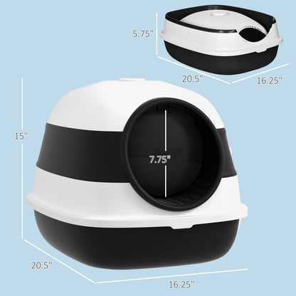 PawHut Cat Litter Box with Lid, Covered Litter Box w/ High Sides, Air Freshener, Large Two-Way Entrance Kitty Litter Box, Foldable, Easy Clean, White, and Black