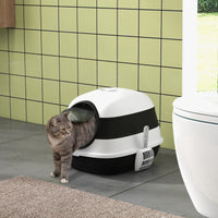 PawHut Cat Litter Box with Lid, Covered Litter Box w/ High Sides, Air Freshener, Large Two-Way Entrance Kitty Litter Box, Foldable, Easy Clean, White, and Black