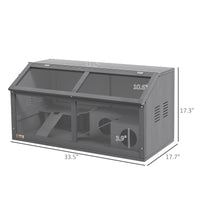 PawHut Wooden Hamster Cage, Hamster Habitat, Small Animal Cage Playhouse for Gerbils Mice with Suspension Bridge, Ladders, Openable Top, Hut, 33.5" x 18" x 17"