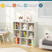 Wooden Kids Bookcase with Storage Cubbies and Anti-toppling Devices